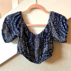 Blue Paisley Crop Top